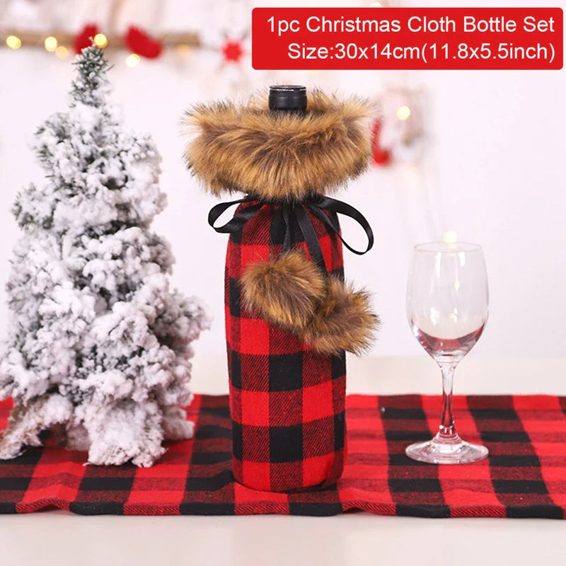 Merry Christmas Decoration for Home 2024 Santa Claus Wine Bottle Cover Snowman Stocking Gift Holders Xmas Navidad Decor New Year