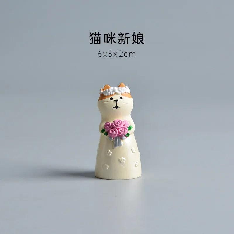 Cute Cat Wedding Zakka Figurine Bride Baby Stroller Resin Model Miniatures Model Cake Ornaments Decor Crafts Desktop Accessories