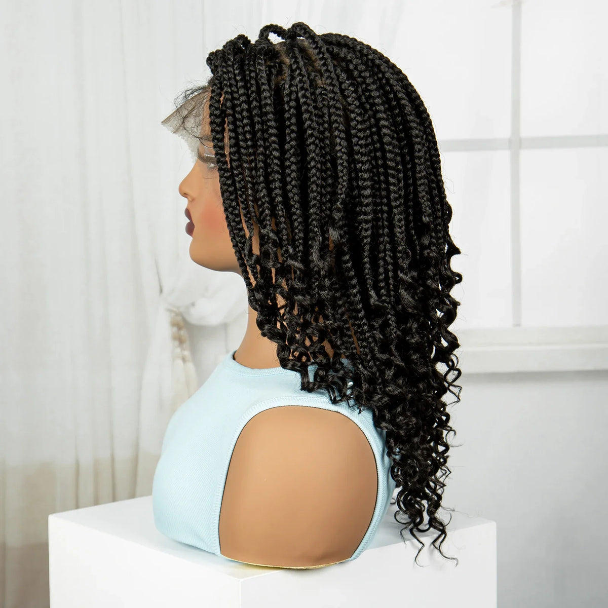 16" Deep Wave Knotless Braids Wig | Natural Curly Full Lace | Baby Hair
