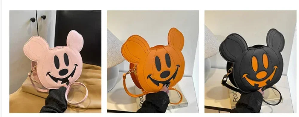New Disney Mickey Halloween Pumpkin Creative Shoulder Bag | Funny Women's PU Crossbody Cartoon Bag (Personalized Niche Design)
