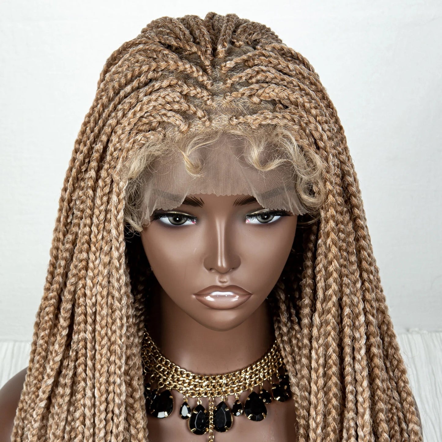 36" Pink & 613 Blonde Braided Wig | Water Wave Ends | Lace Front | Baby Hair