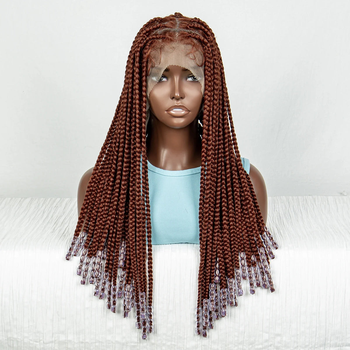 Ginger Beaded Knotless Braids Wig | Full Lace Frontal | 350#