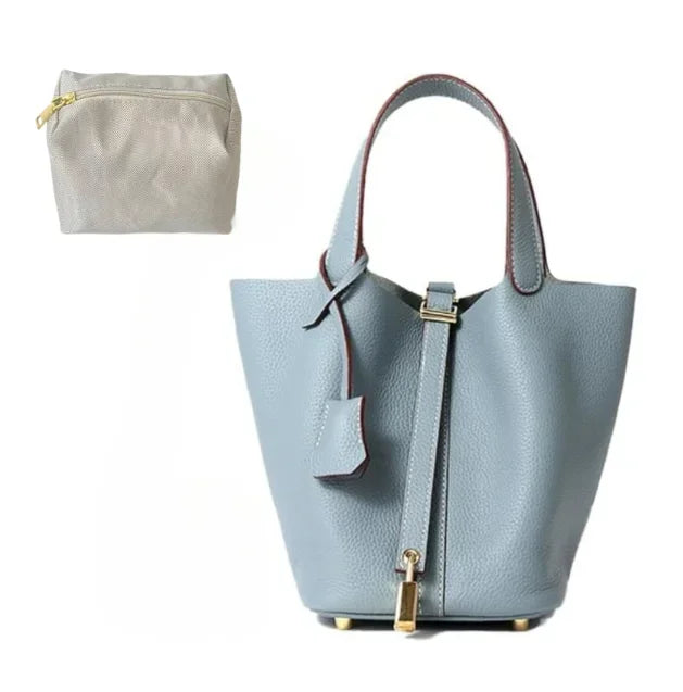 Leather Bucket Bag | Large Soft Shoulder Tote with Lock (Everyday Travel Handbag for Women & Girls)