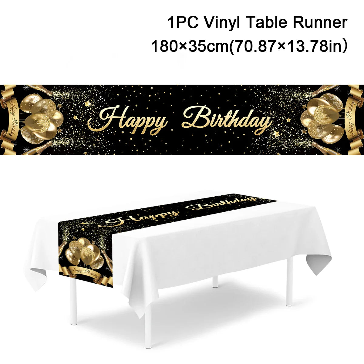 Black Gold Birthday Table Runner 30 50 Birthday Tablecloth Balloon Party Decoration For Home Backdrop Wedding Adult Anniversary