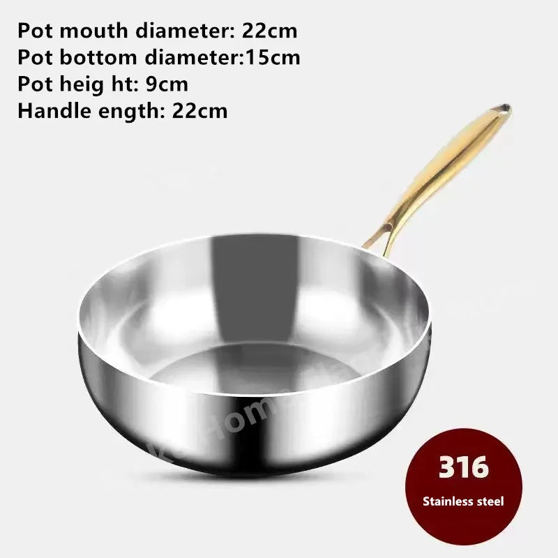 316 Stainless Steel Frying Pan Deepened Uncoated Wok NonStick Skillets Gas Stove Induction Cooker Universal Kitchen Cookware Pan