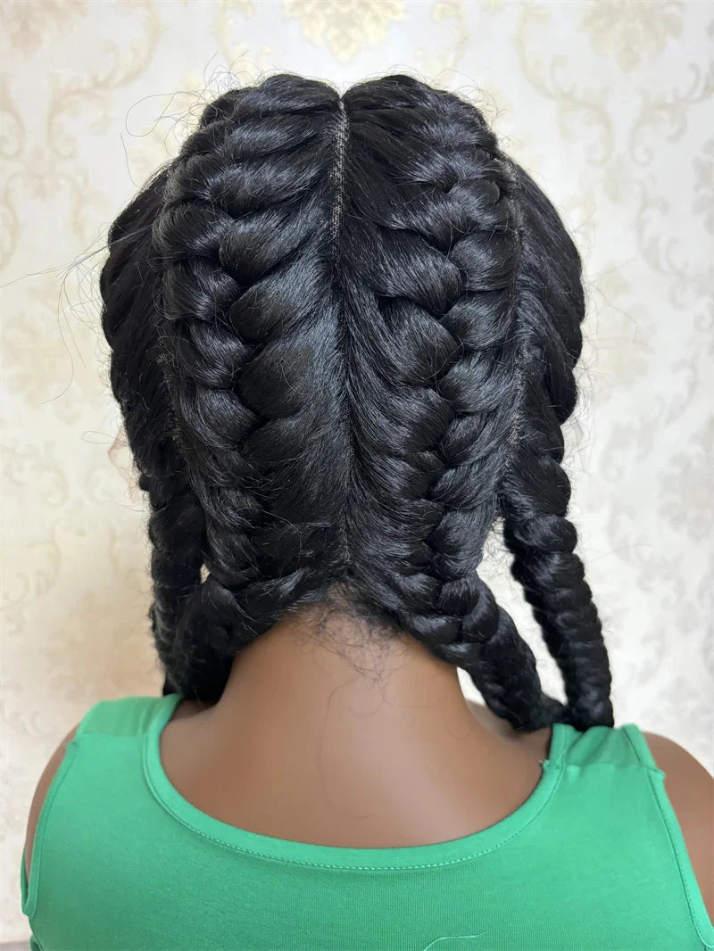 New in Synthetic Lace Wig Braided Wigs Natural Dark Wig For Black Women American African Wig Wholesale Cheap Full Lace 4 Braids