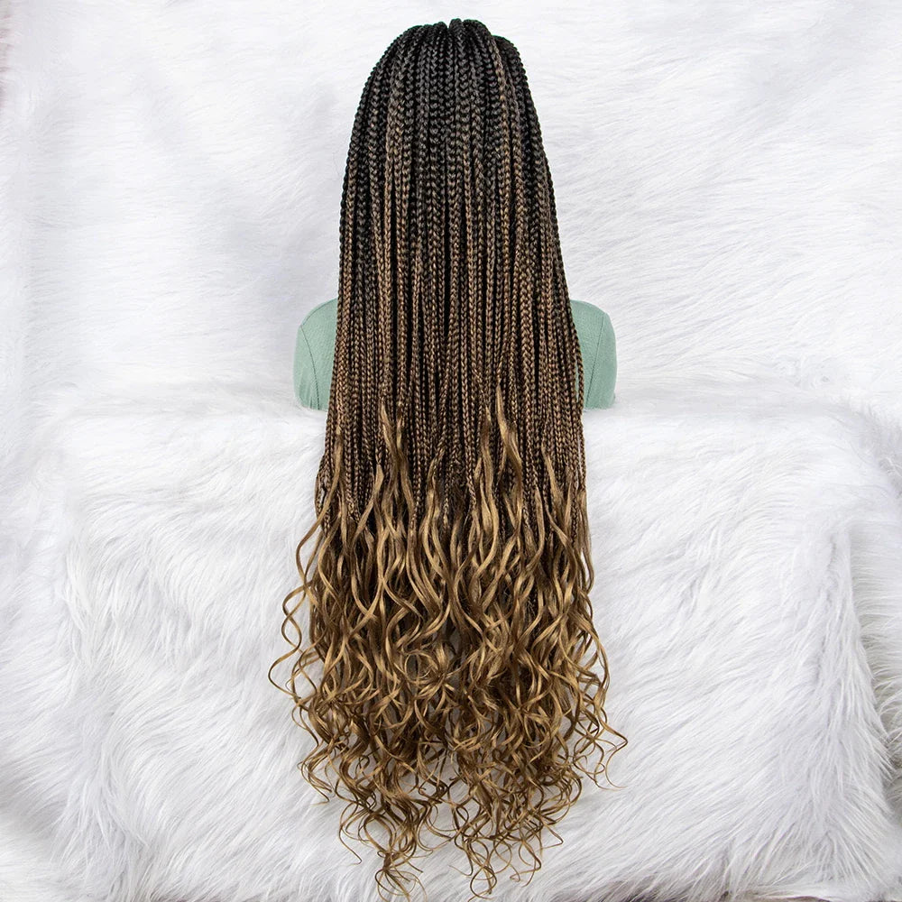 Gradient Water Wave Knotless Box Braids Wig | 9x6 Lace Front | Baby Hair