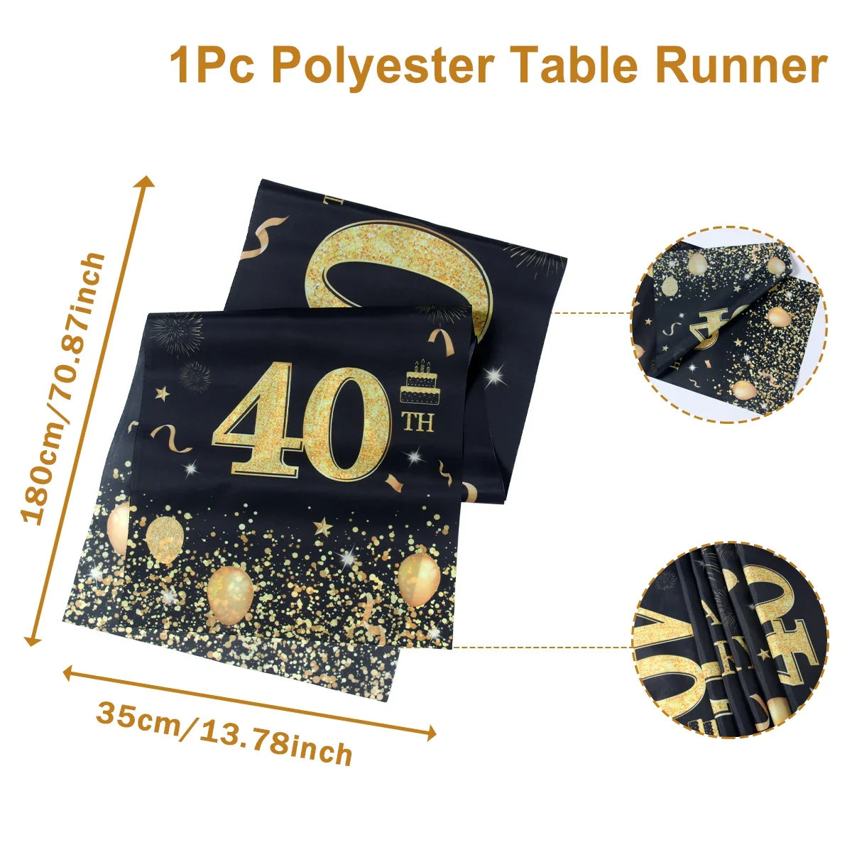 Black Gold Happy Birthday Table Runner 30th 40th 50th Birthday Party Decoration Adult  Anniversary Birthday Party Supplies