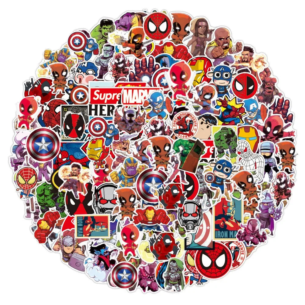 50/100PCS Marvel The Avengers Anime Cartoon Stickers DIY Laptop Skateboard Phone Bike Car Waterproof Sticker Decals