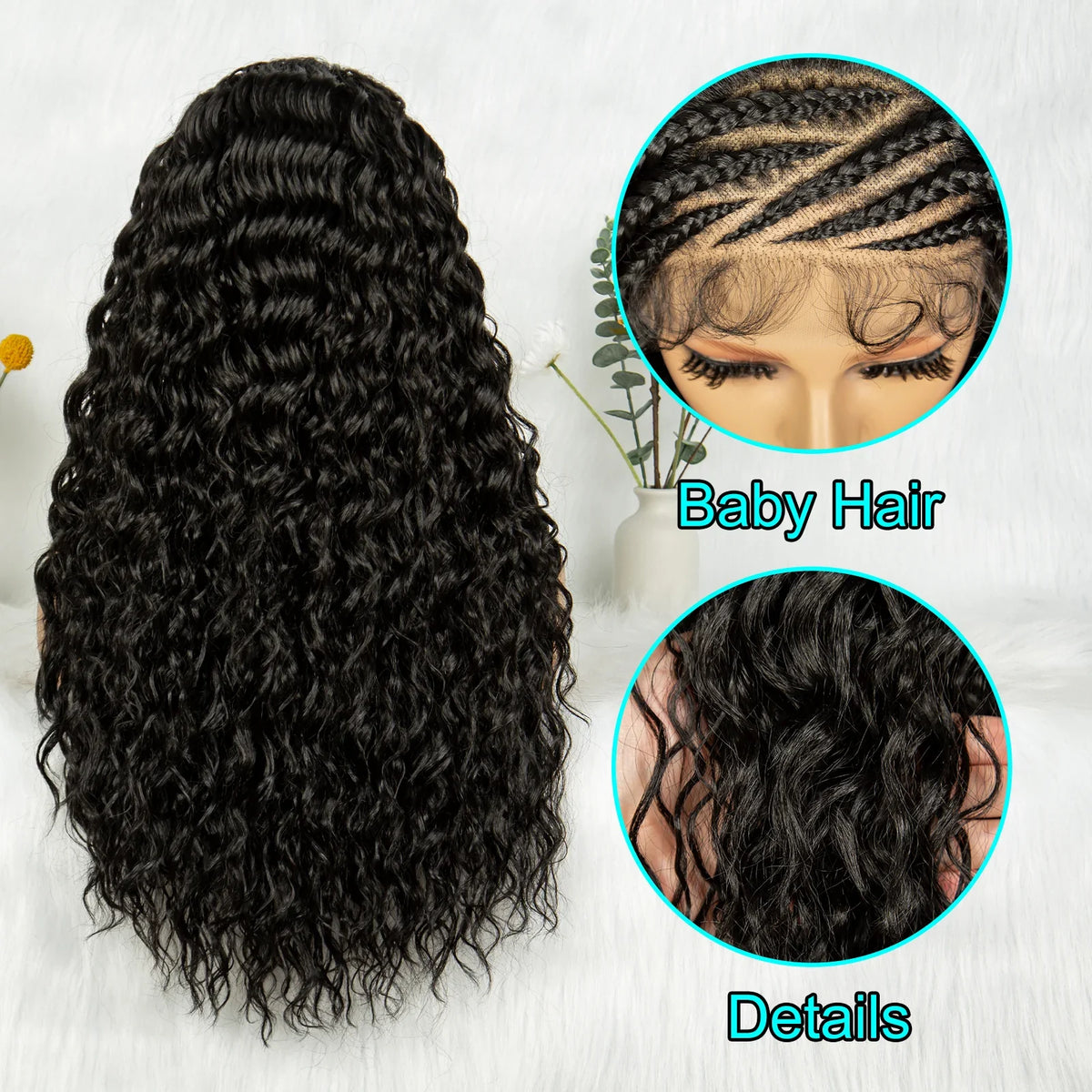 Burgundy Cornrow Stitch Curly Braids Wig | 13x4 Lace Front | Baby Hair | KIMA