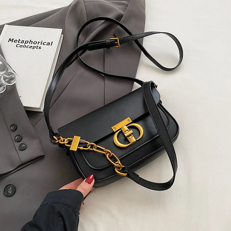 Retro Small PU Leather Bag Women's | Original Fashion Lock Crossbody Shoulder Sac & Senior Handbag Underarm Bag (Designer)