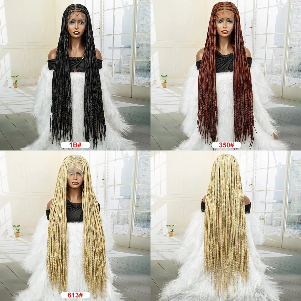 36" 613 Full Lace Knotless Box Braided Wig | Transparent HD Lace | Baby Hair | Synthetic Wig for Black Women