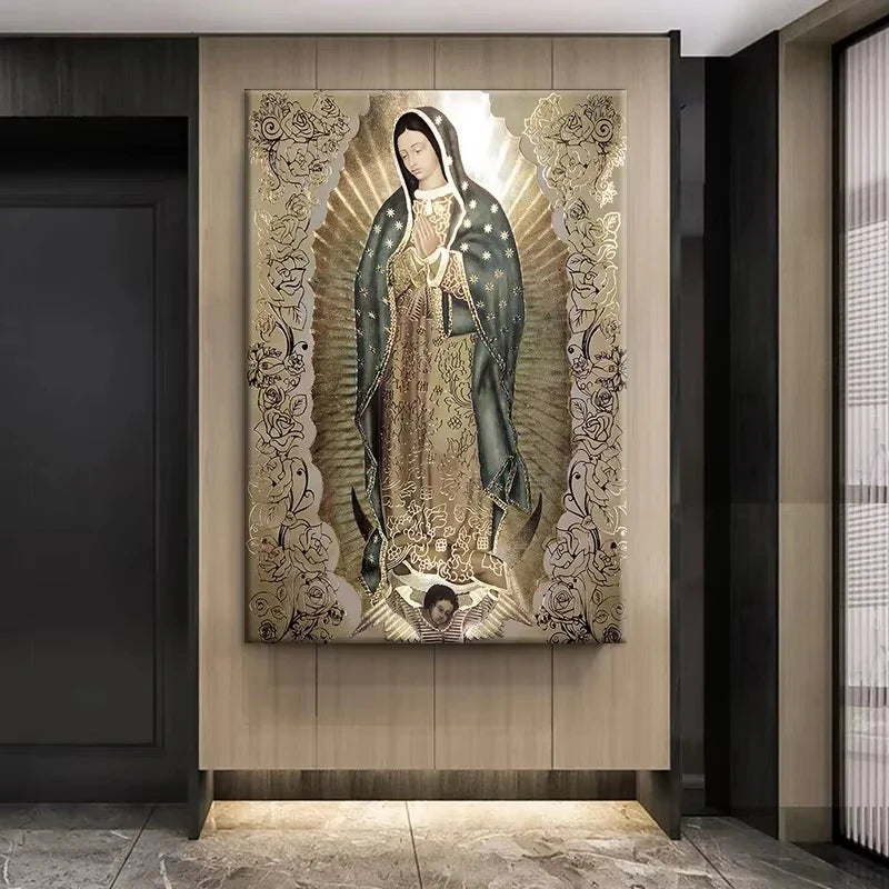 Catholic Art Lady of Guadalupe Wall Art Canvas Painting Retro Religious Decor Picture The Virgin of Guadalupe Poster Home Decor
