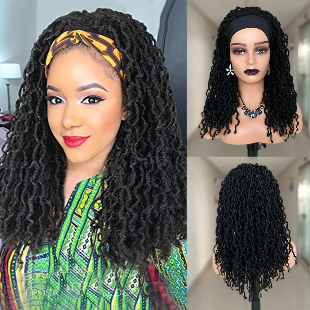 Dreadlocks Headband Wig | Box Braid & Twist Styles | Ombre Brown | Synthetic Crochet Wig