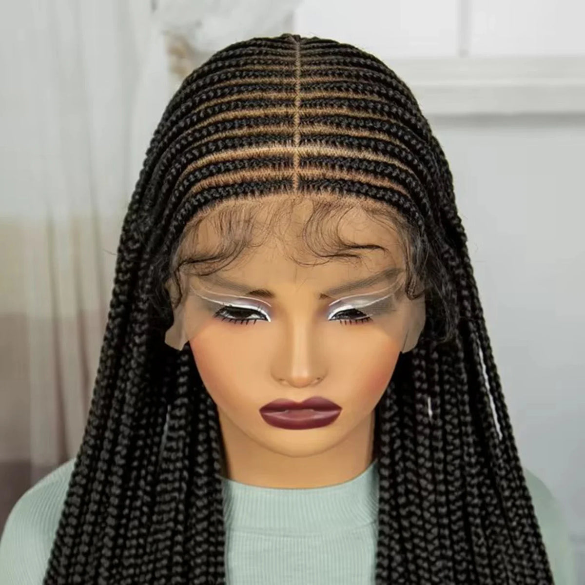 36" Straight Cornrow Knotless Braids Wig | Full Lace | Baby Hair
