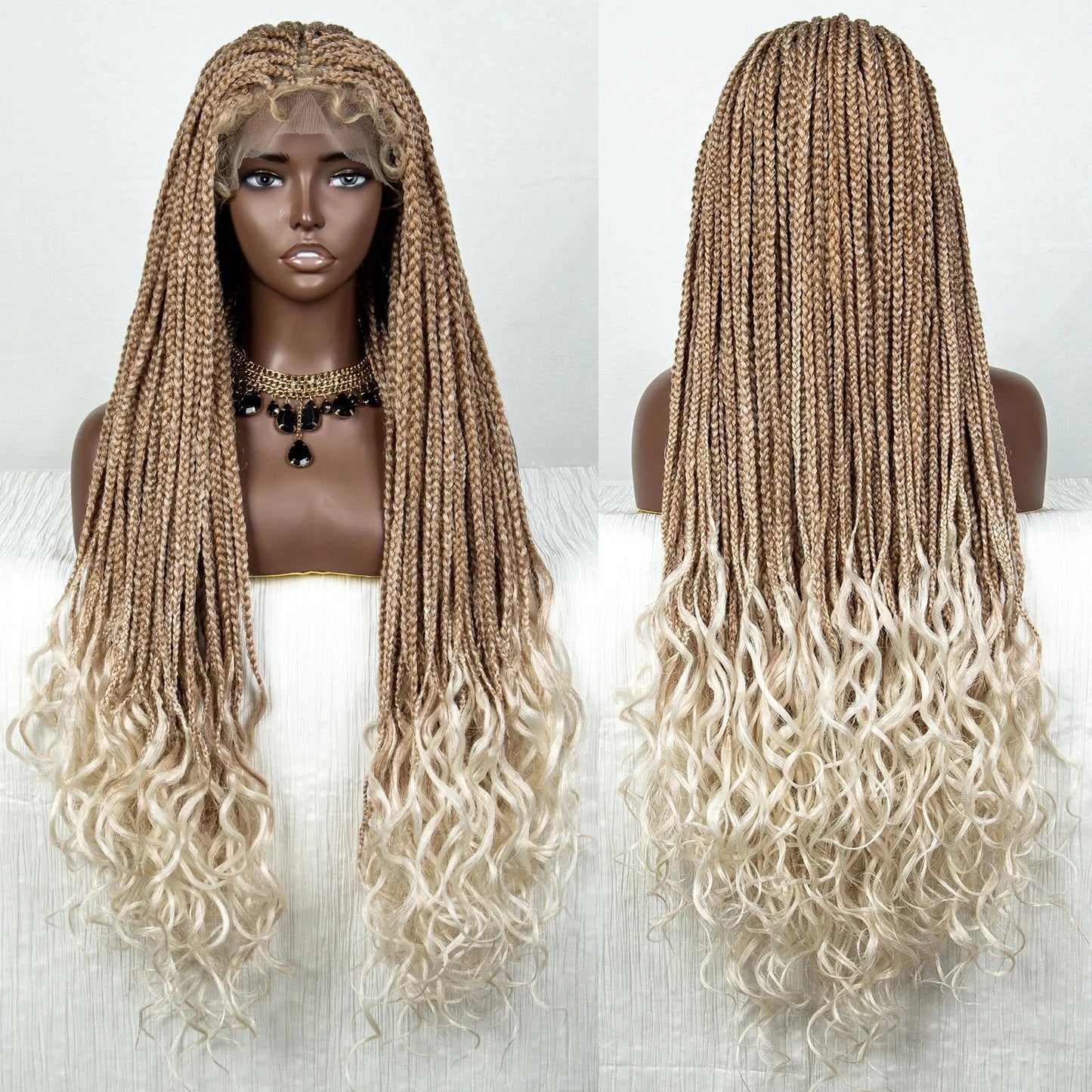 36" Water Wave Braided Wig | Lace Front | Baby Hair | Long Braids