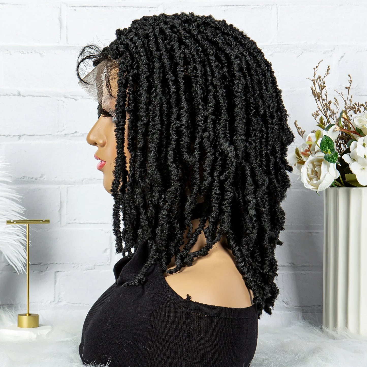 14" Knotless Butterfly Locs Lace Front Wig | Synthetic Dreadlock Braids | Black Women