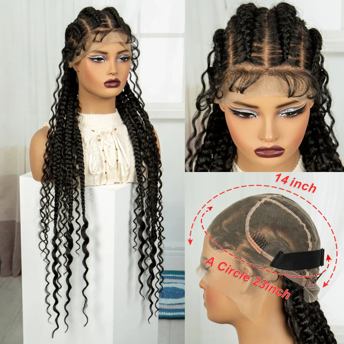 34" Cornrow & Twist Braids Wig with Curly Ends | Full Lace Frontal