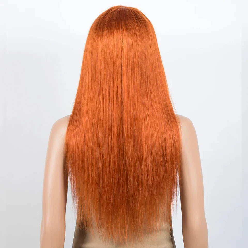 Ginger Orange Straight Human Hair Wig with Bangs | Full Machine Made Peruvian Remy Hair (Wear & Go)