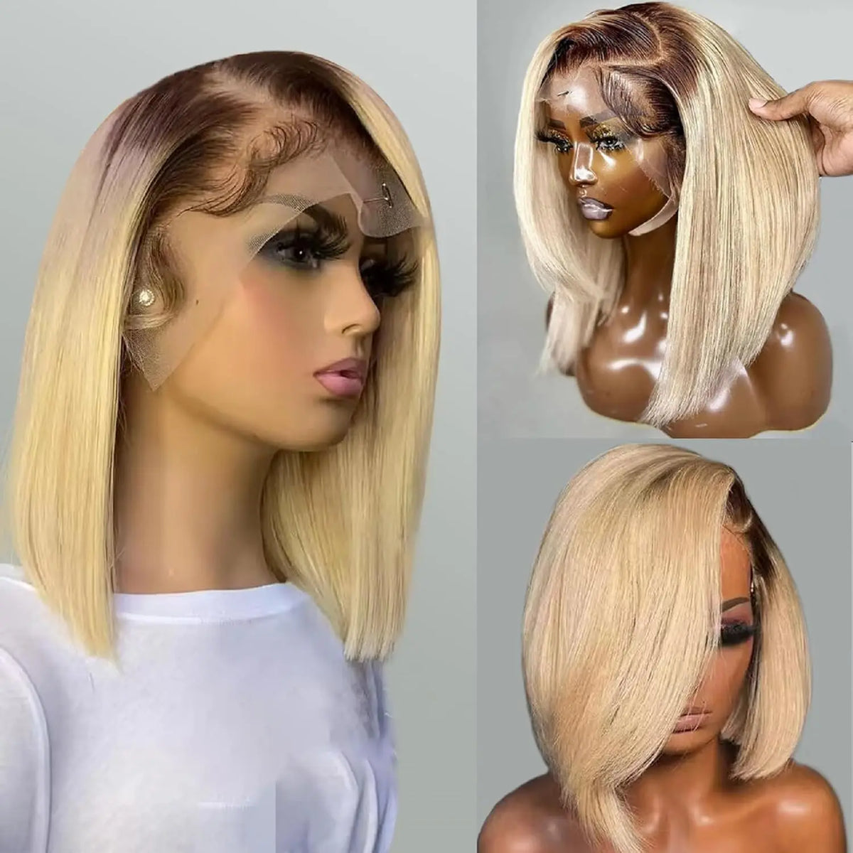 Ombre Honey Blonde & Red Wine Bob Wig | 13x4 HD Transparent Lace Front Human Hair