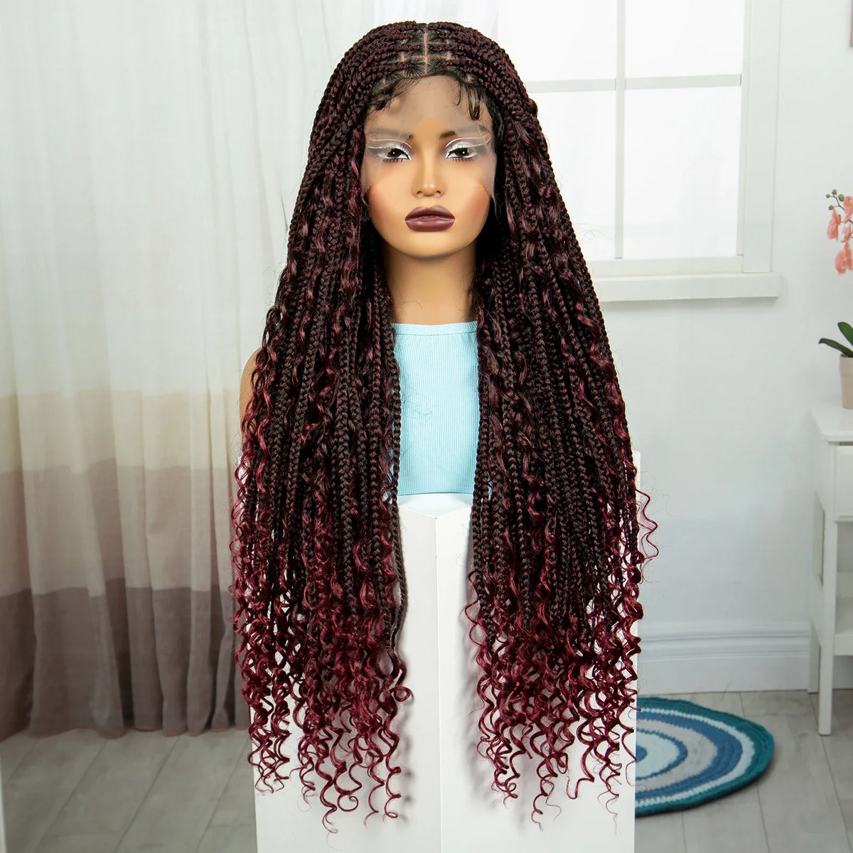 Ombre Knotless Braids Wig | Curly Ends | Full Lace | Baby Hair | Handmade