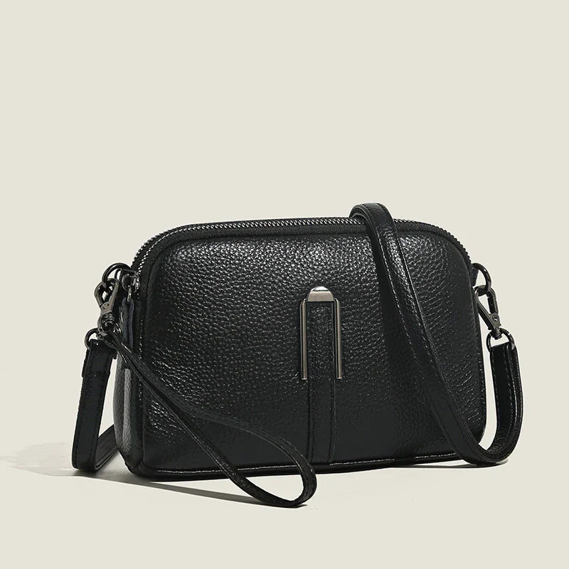 Luxury Genuine Leather Women's Crossbody Bag | Solid Color Shoulder Messenger & Clutch Phone Bag (Soft Cowhide, Sequined)