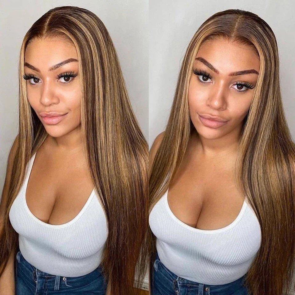 Highlight Glueless Human Hair Wig | Ready-to-Wear 200% Density Ombre Straight 13x6 HD Lace Frontal Wig (Pre-Plucked, Pre-Cut)