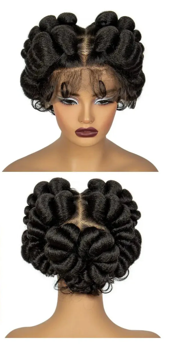 613 Blonde Short Bantu Knotless Braids Wig | Handmade Full Lace | Baby Hair