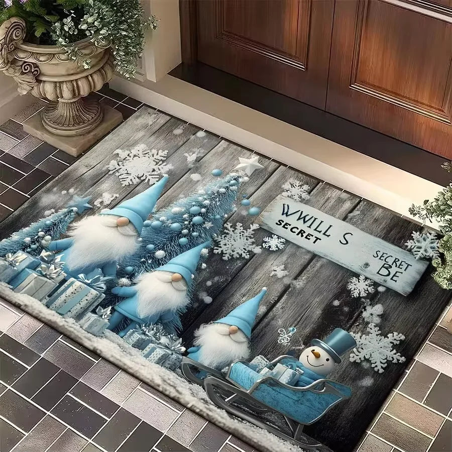 VIKAMA 1pc Three Santa Claus Doormats Festive Floor Mat Living Room Rug For Bedroom Welcome Mat Outdoor Rug Christmas Rug