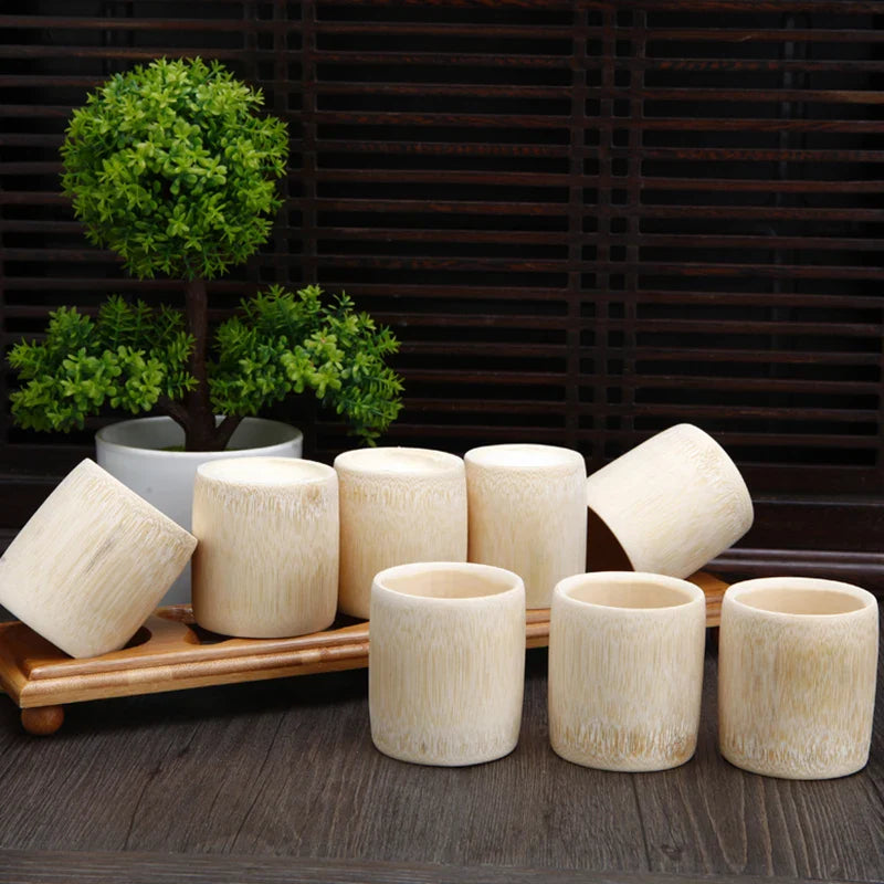 1PCS Natural Bamboo Teacup Chinese Wooden Water Cup Japanese Sake Cup Tea Beer Coffee Juice Drinking Mug Handmade