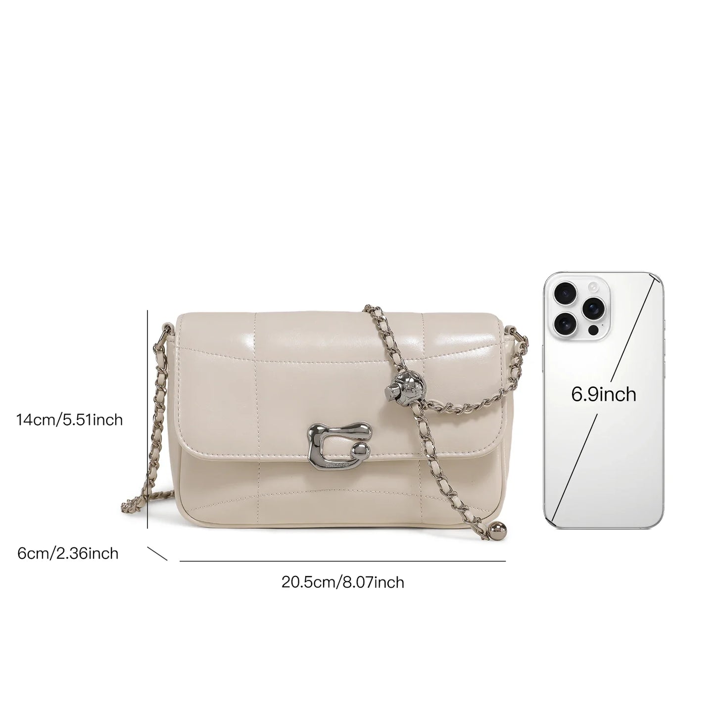 Genuine Leather Crossbody Bag | Luxury Brand Shoulder Bag with Chain Strap & Unique Design Quilted Handbag