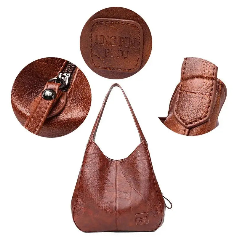Vintage Women's Leather Shoulder Bag | Large Capacity Marble Grain Daily Commuter Handbag (Shopping Tote, Zipper & Hasp Closure)