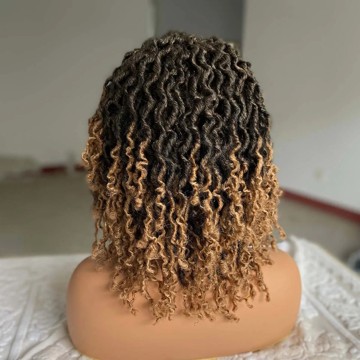 Short Goddess Faux Locs Wig | Brown Highlight Dreadlock Wig | Afro Braided Crochet Wig | Synthetic Hair