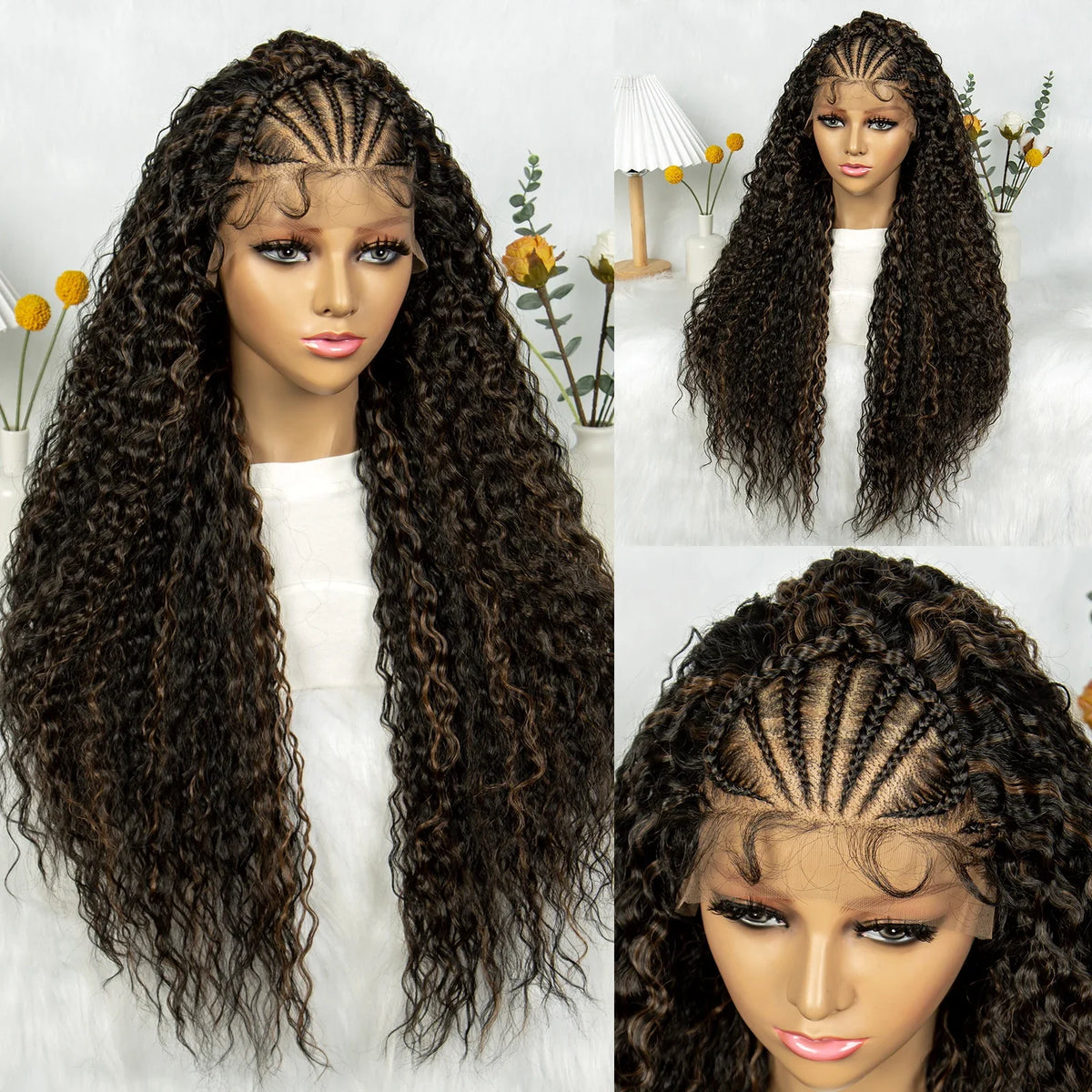 Burgundy Wavy Braided Lace Front Wig | Synthetic Braids | Black Women