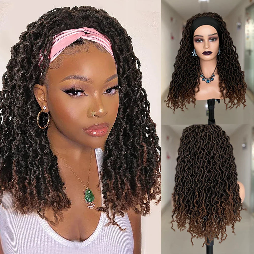 Dreadlocks Headband Wig | Box Braid & Twist Styles | Ombre Brown | Synthetic Crochet Wig