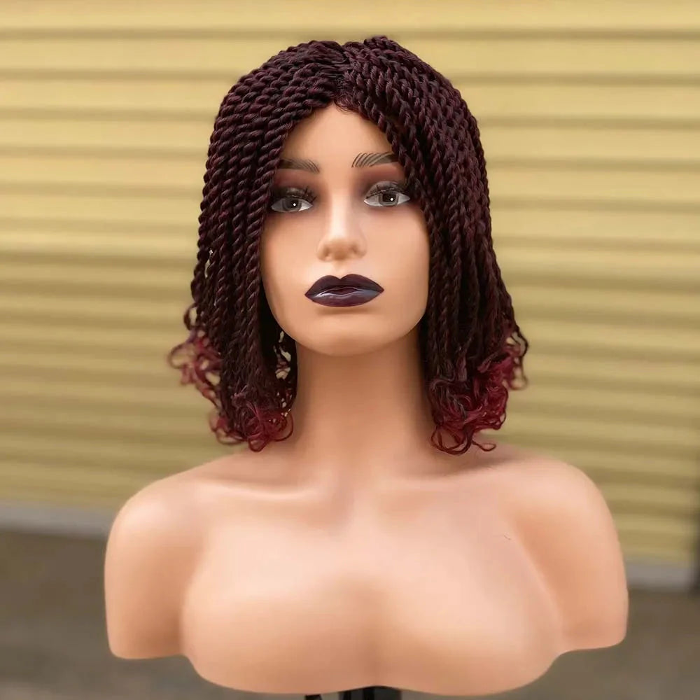 Short Ombre Bug Twist Braided Bob Wig | Crochet Hair | Synthetic African Braids | Black Women
