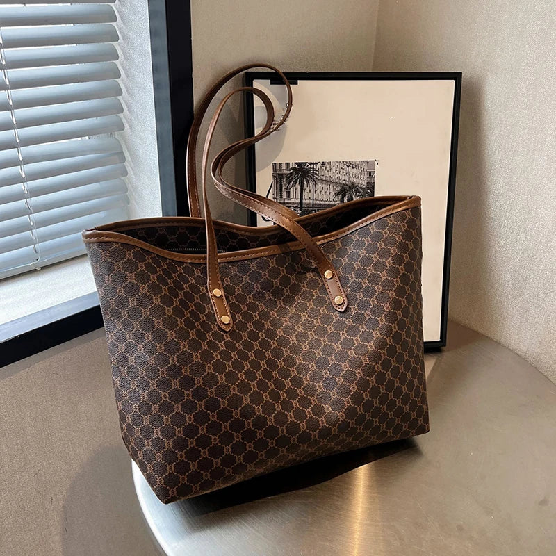 Large Capacity Shoulder Bag for Women | PU Leather Handbag for Commuting & Casual Use (Versatile Tote Bag, Geometric Pattern)