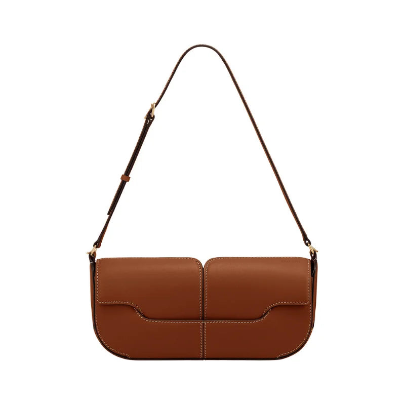 French Chic Compact Horizontal Saddle Bag | Luxury Woman Shoulder Underarm Stick Bag (Classic Long Clutch & Handbag)