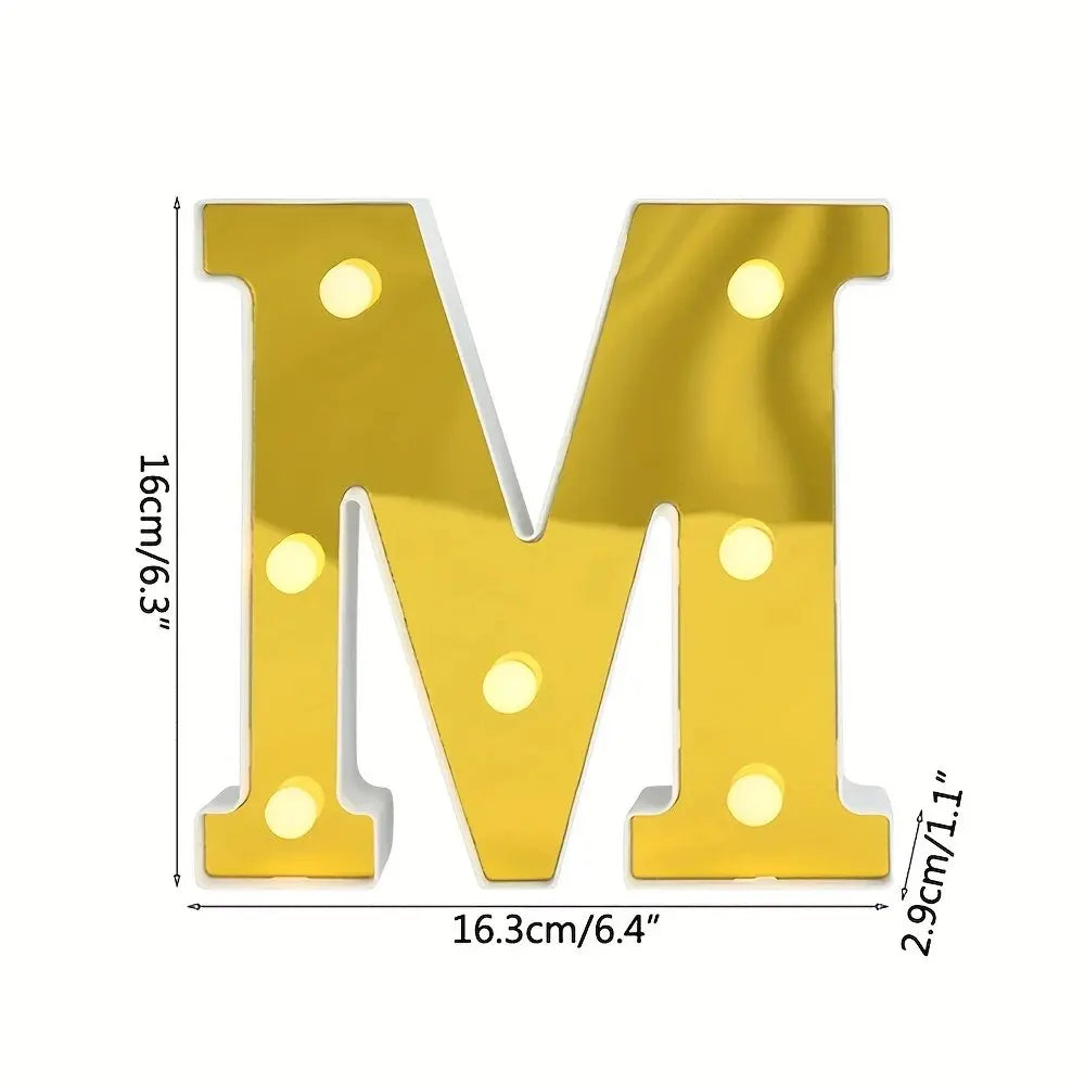 1PC 16cm Golden Numbers&English Led Letter Lights,Battery Powered Decoration Light For Festive,Proposal,Birthday,Wedding,Party