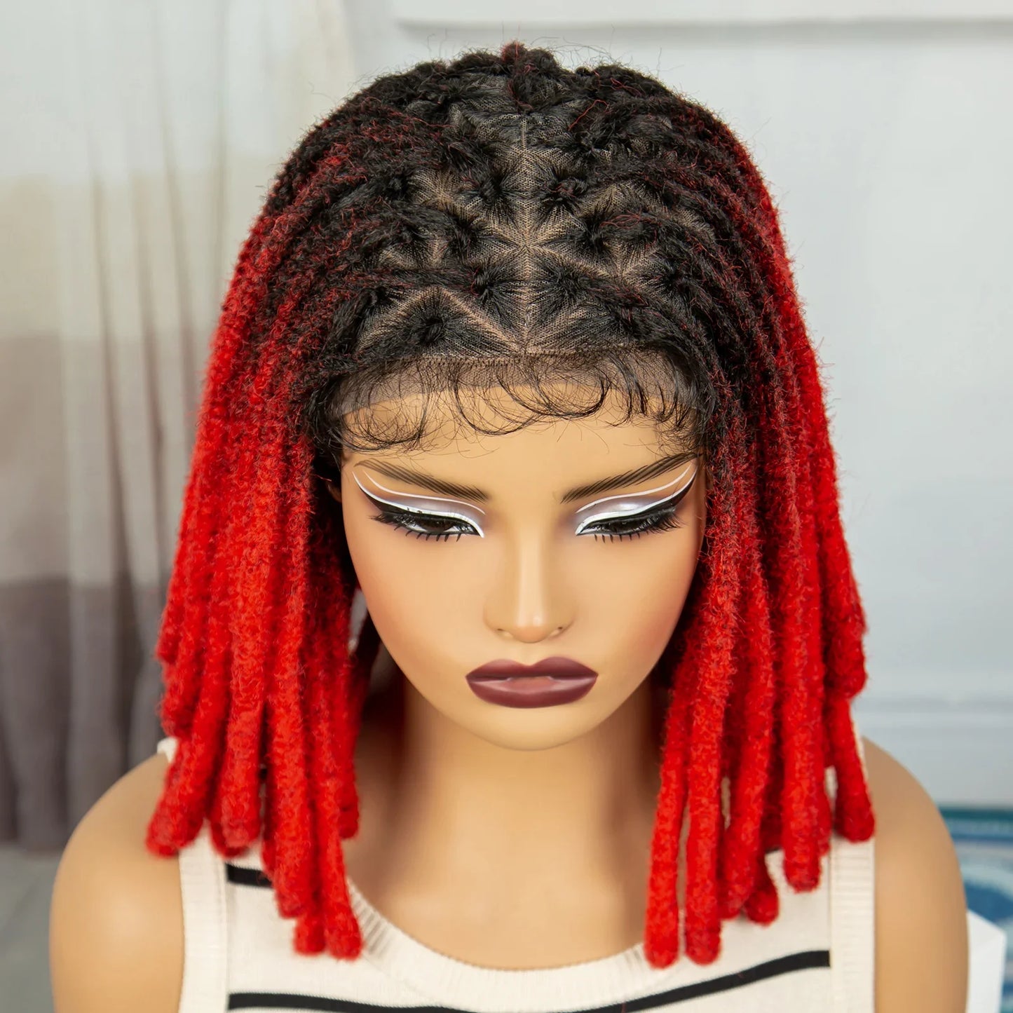 Red Faux Locs Braided Wig | Knotless Box Braids | Full Lace | Baby Hair