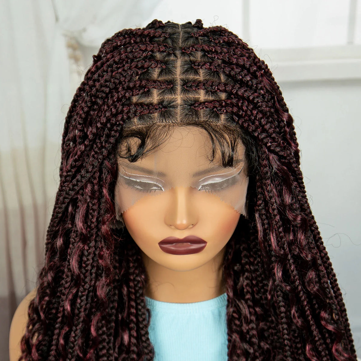 Ombre Knotless Braids Wig | Curly Ends | Full Lace | Baby Hair | Handmade