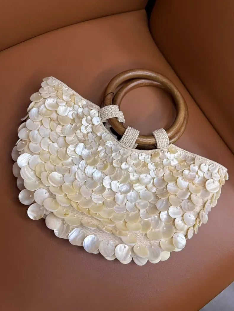 Pure Handmade Natural Shell Bag | New Niche Design Summer Vacation Beach Bag & French Heavy Industry Fashion Ladies Handbag