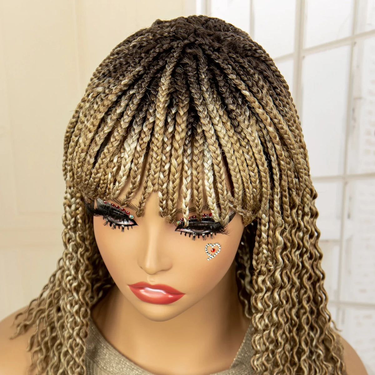 Short 14" Bob Braided Wig | Curly Knotless Box Braids | Synthetic Machine Made Wig | For Black Women