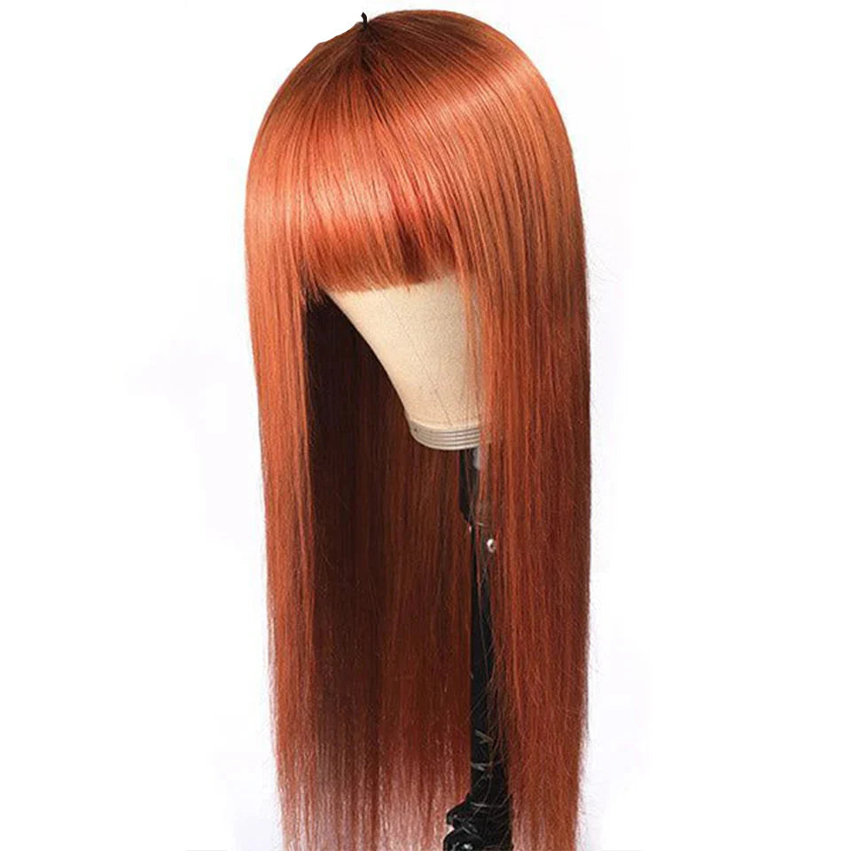 Ginger Orange Straight Human Hair Wig with Bangs | Full Machine Made Peruvian Remy Hair (Wear & Go)