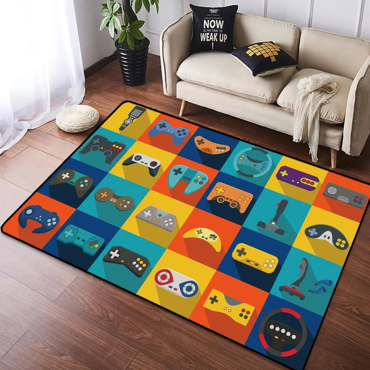 Fashion Crystal Pile Gaming Carpet with Video Game Controller Game Room Carpet Bedroom Full Pile Non-Slip Carpet