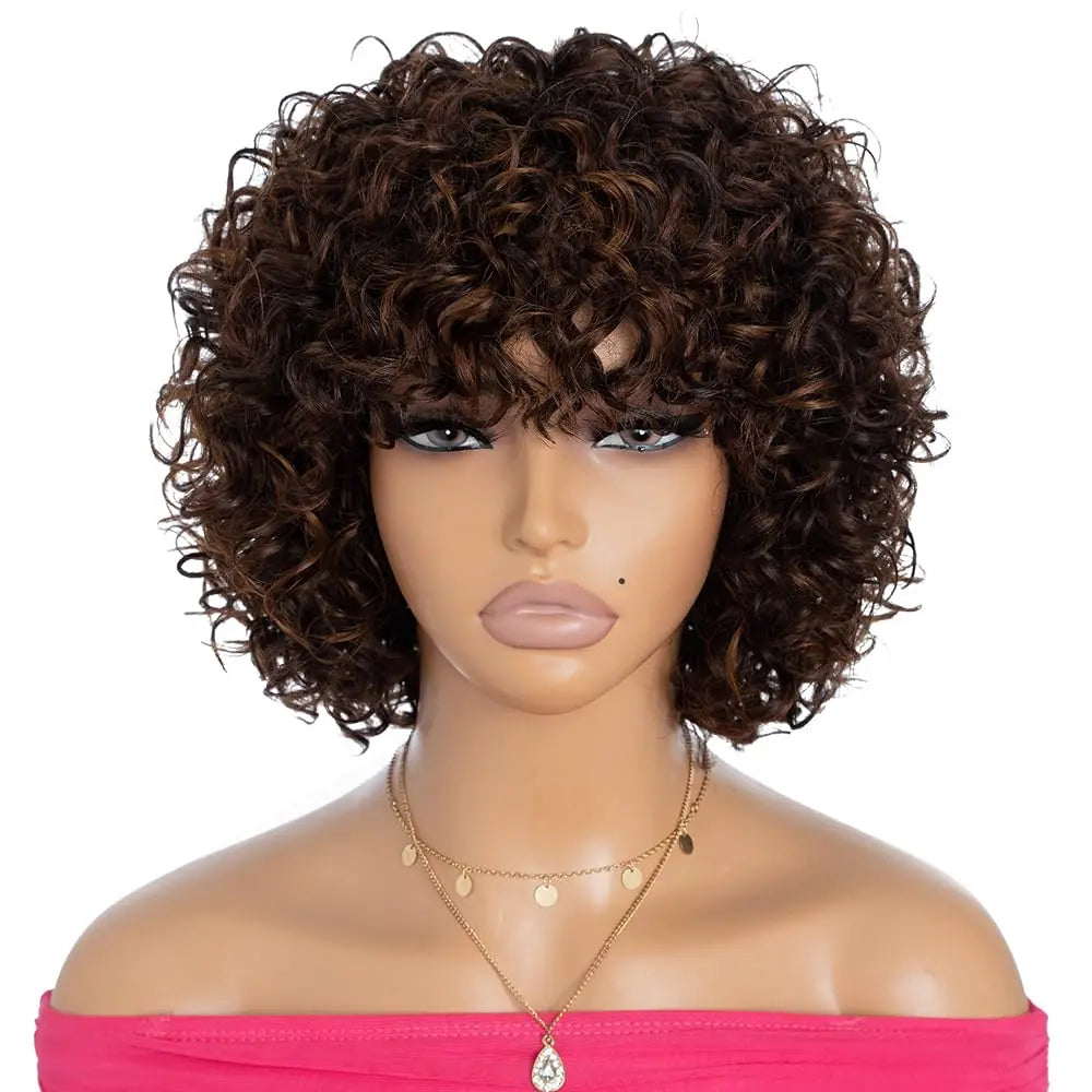 Rebecca 10 Inch Ombre 1B/#4 Curly Bob Wig | Water Wave Brazilian Remy Human Hair
