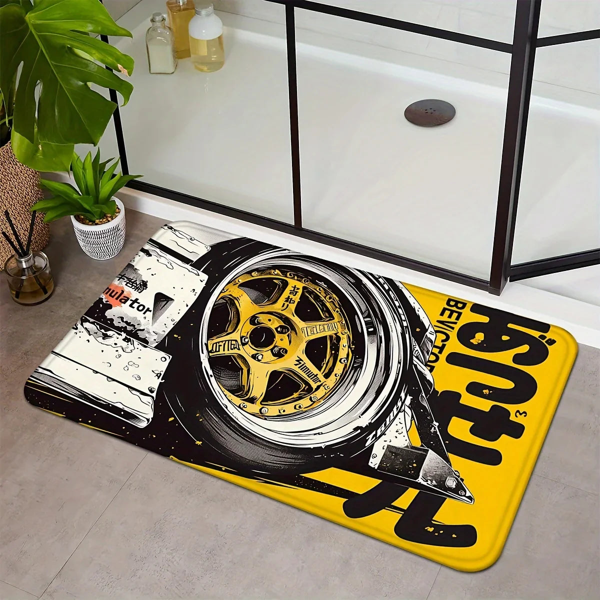 VIKAMA Racing Wheels Printed Carpet Soft Noise Reduction Entrance Door Mats Bedroom Bathroom Doorway Mats Home Decoration