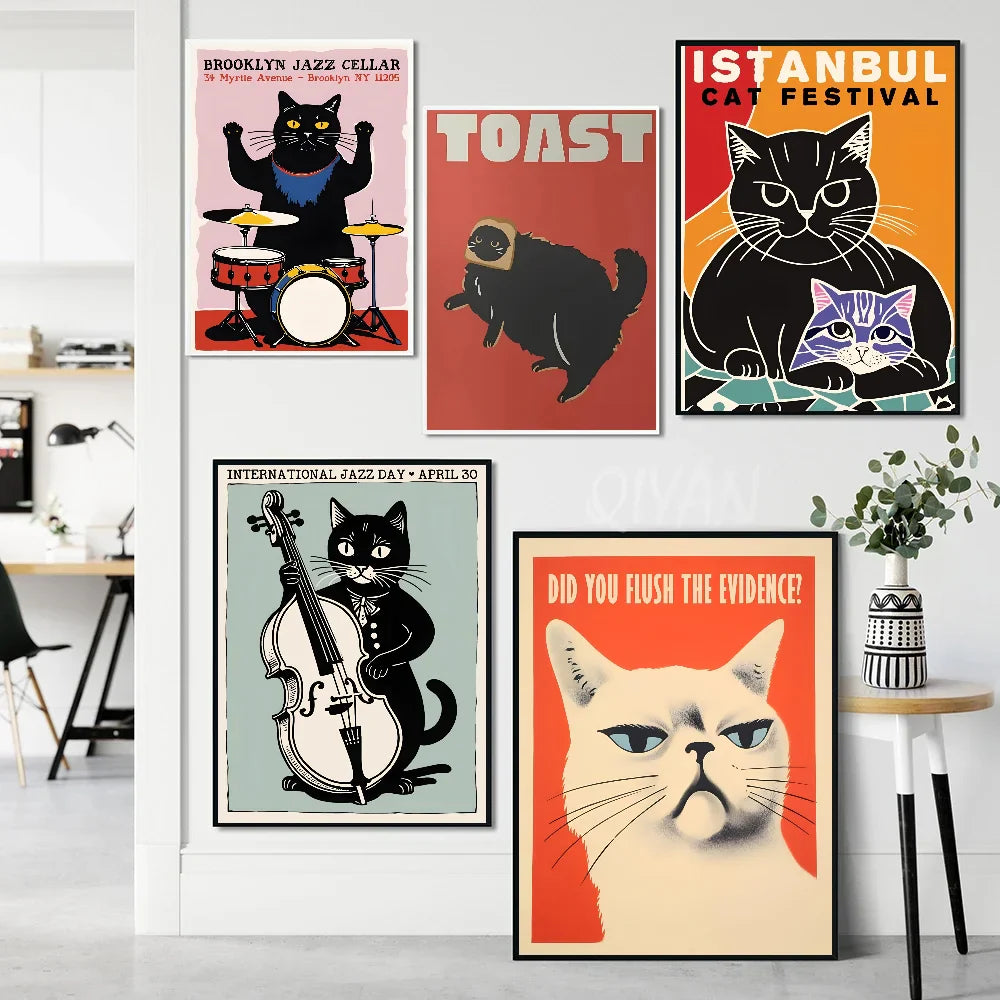 Modern Pop Black Cat Wall Art Poster Poster Paper Print Home Living Room Bedroom Entrance Bar Cafe Art Painting Decoration