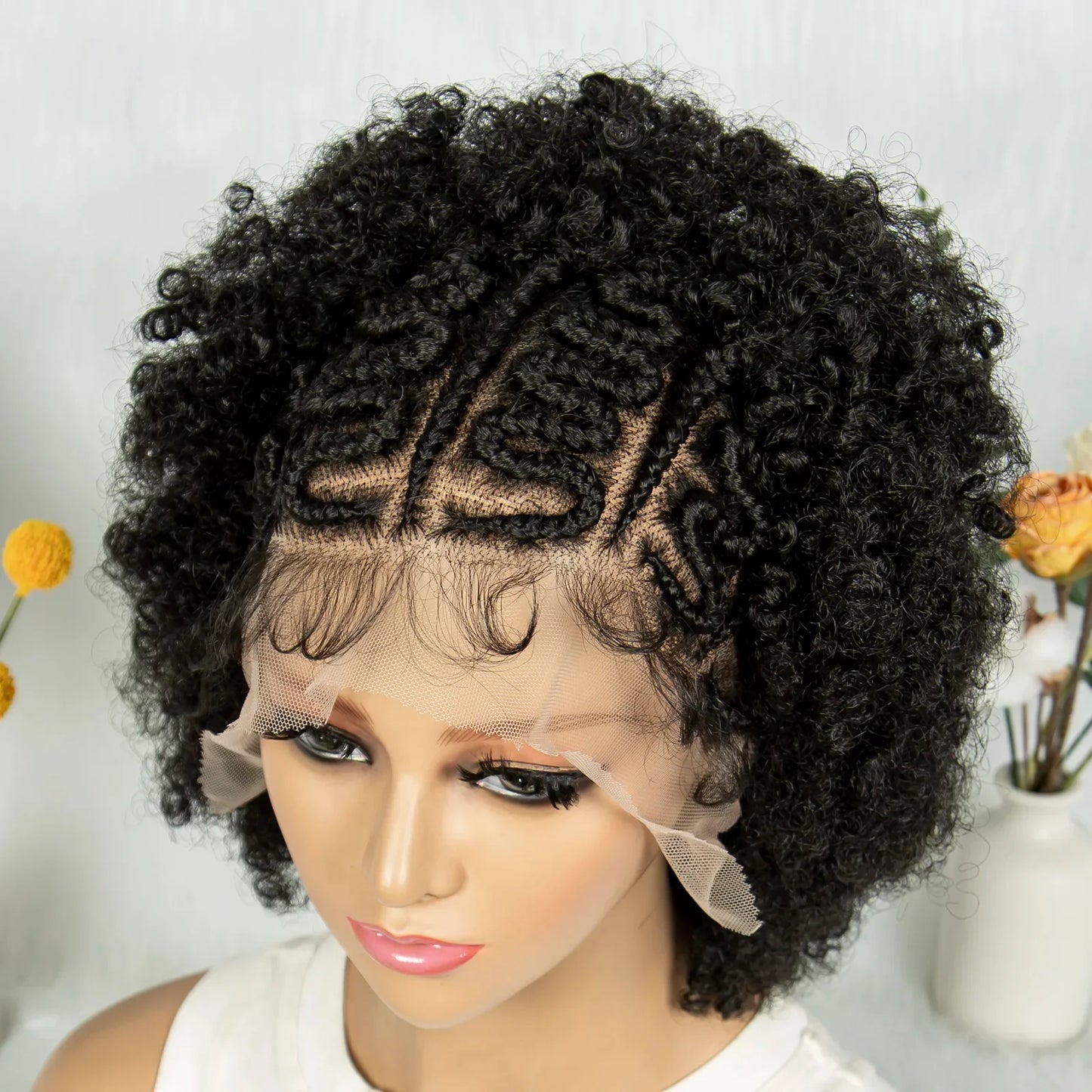 Bouncy Afro Cornrow Full Lace Braided Wig | Synthetic Braids | Black Women