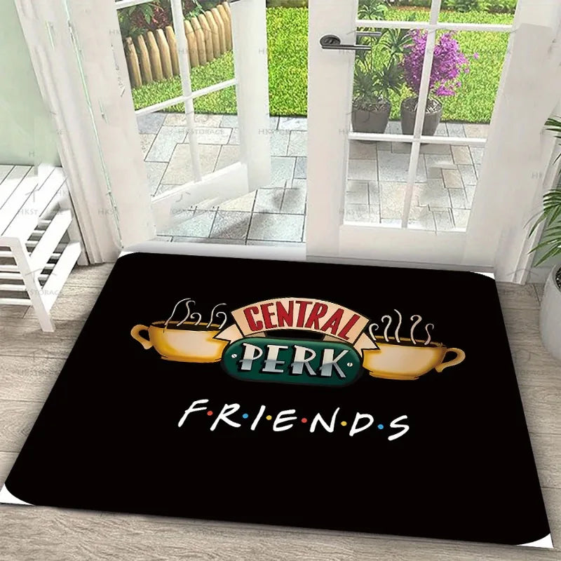 Carpet Central Perk Logo Mat Coffee Cup Printing Rug Friends TV Theme Door Mat Welcome Text Home Decoration Indoor Outdoor Use